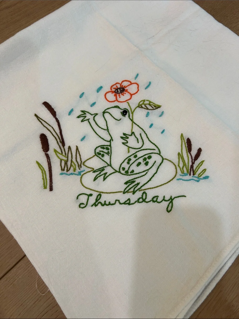 Vintage Hand Embroidered Frog Tea Towels Set